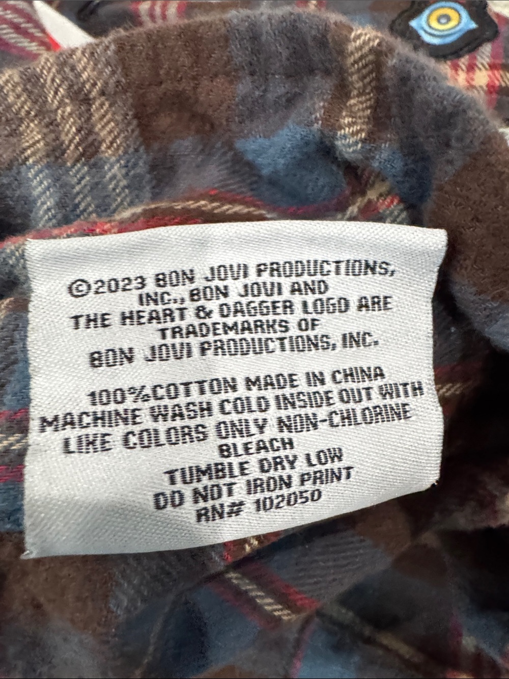 Plaid Button-Down Shirt in Red and Navy with Graphic Back Patch - Picture 3 of 7